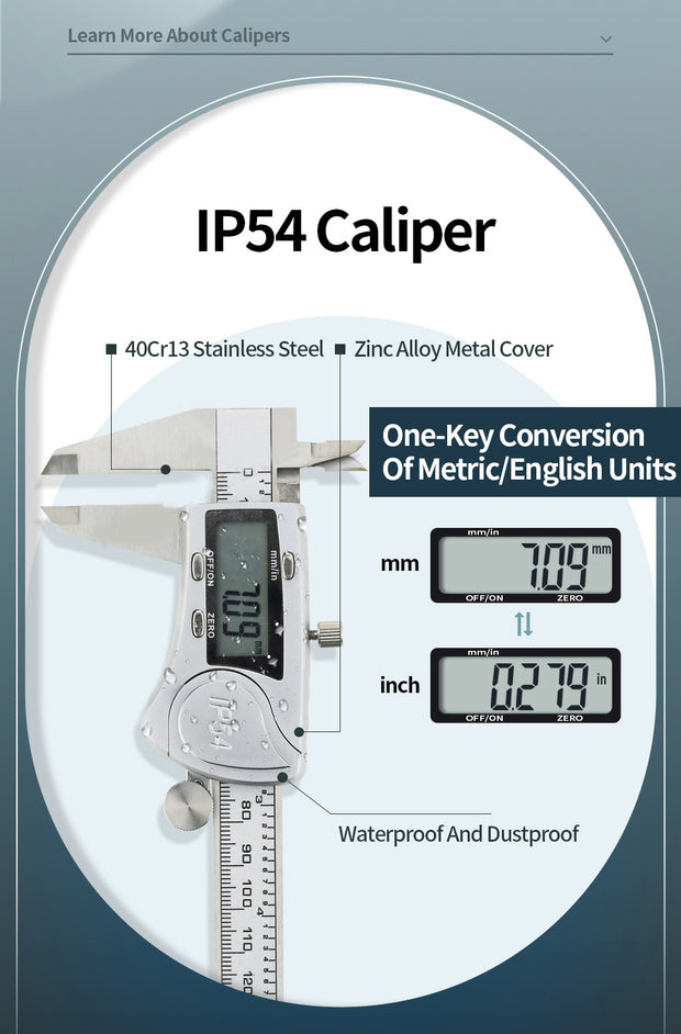 Electronic Digital Display Digital Vernier Caliper 0-150 Stainless Steel Waterproof Industrial High-precision Measuring Tool - My Store